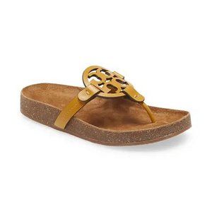 NIB Tory Burch Miller Cloud Leather Thong Sandal Honey Yellow US 6.5 8.5 9 9.5